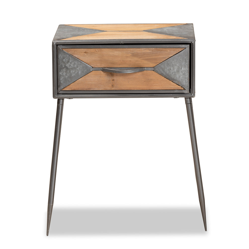 Baxton Studio Laurel Rustic Industrial Antique Grey Finished Metal and Whitewashed Oak Brown Finished Wood 1-Drawer End Table | Cabinets | Modishstore - 6