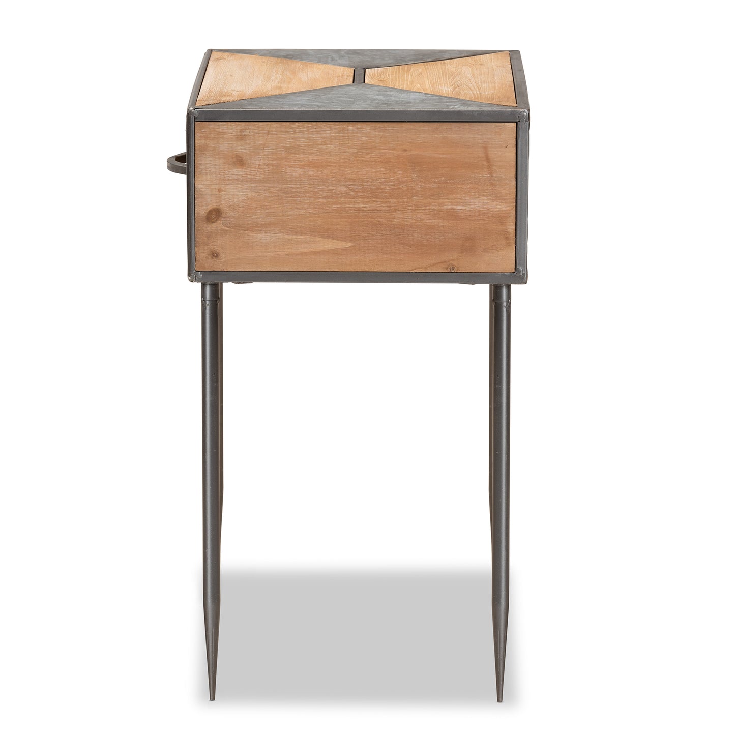 Baxton Studio Laurel Rustic Industrial Antique Grey Finished Metal and Whitewashed Oak Brown Finished Wood 1-Drawer End Table | Cabinets | Modishstore - 7