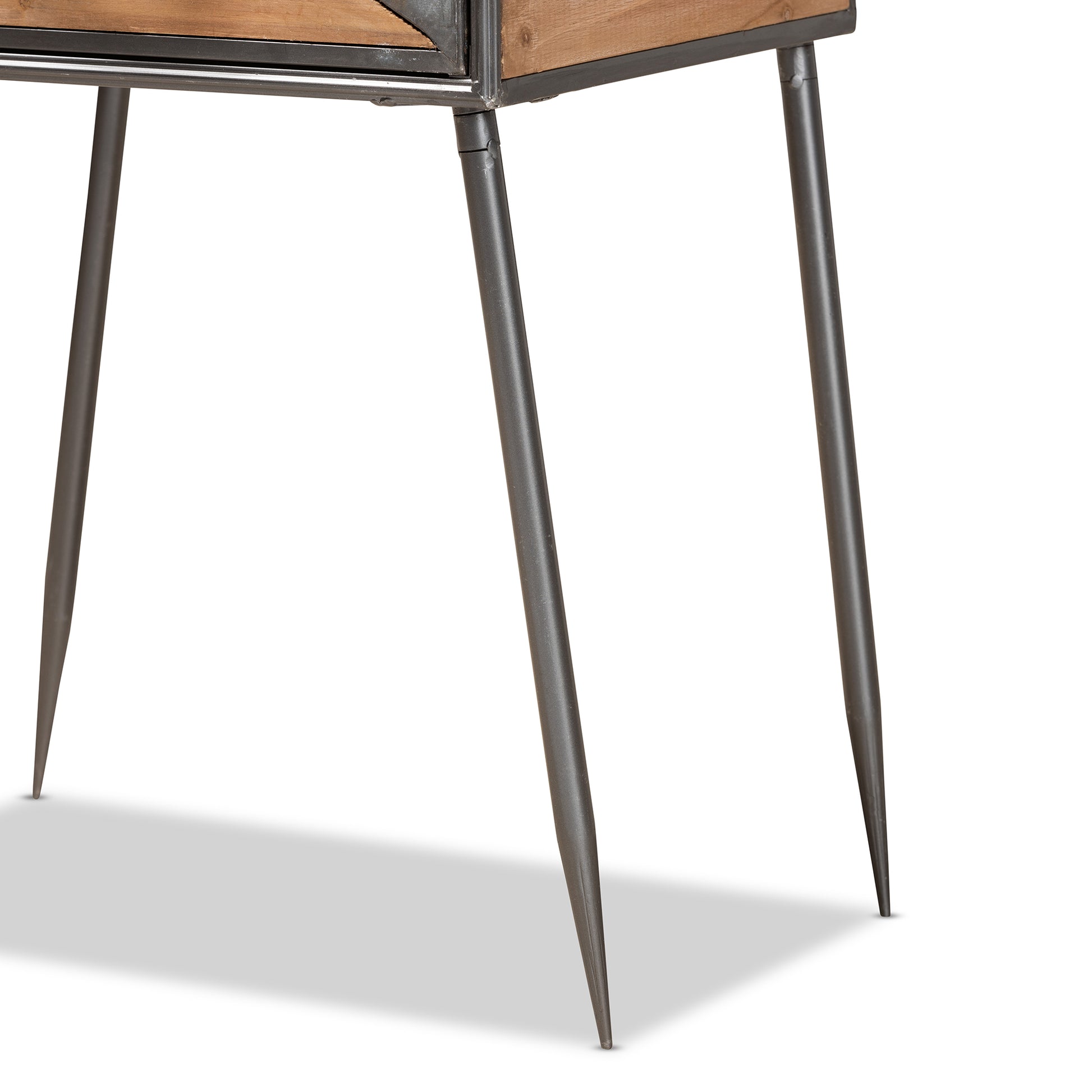 Baxton Studio Laurel Rustic Industrial Antique Grey Finished Metal and Whitewashed Oak Brown Finished Wood 1-Drawer End Table | Cabinets | Modishstore - 9