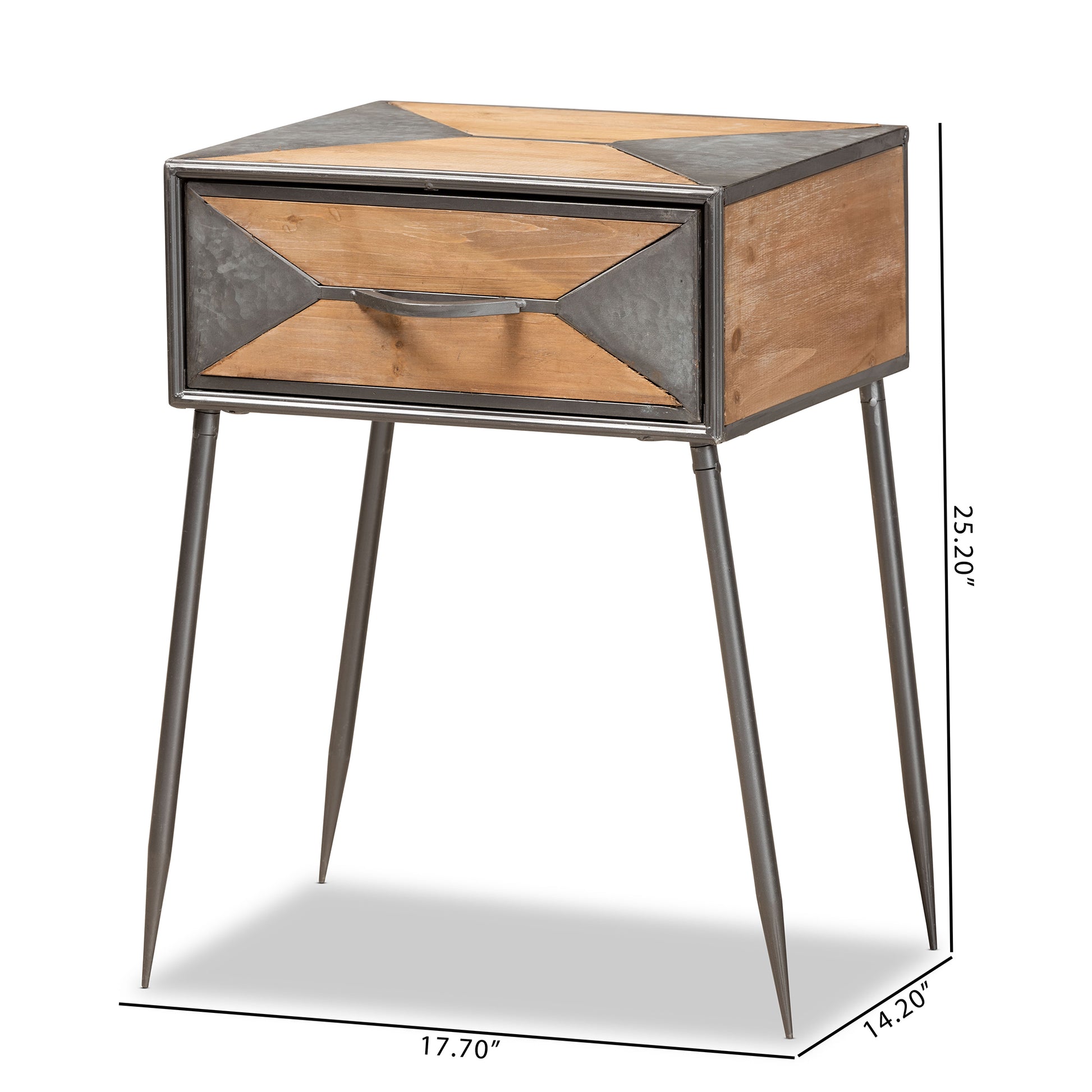 Baxton Studio Laurel Rustic Industrial Antique Grey Finished Metal and Whitewashed Oak Brown Finished Wood 1-Drawer End Table | Cabinets | Modishstore - 3