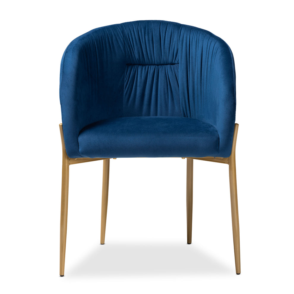 Baxton Studio Ballard Modern Luxe and Glam Navy Blue Velvet Fabric Upholstered and Gold Finished Metal Dining Chair | Dining Chairs | Modishstore - 5