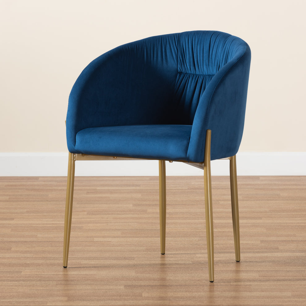 Baxton Studio Ballard Modern Luxe and Glam Navy Blue Velvet Fabric Upholstered and Gold Finished Metal Dining Chair | Dining Chairs | Modishstore - 2