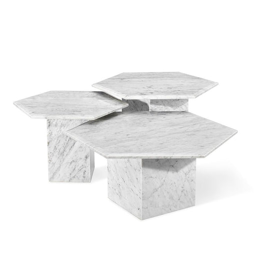 Milo Hexagonal Bunching Tables Set Of 3 - Carrara By Interlude Home | Nesting Tables | Modishstore
