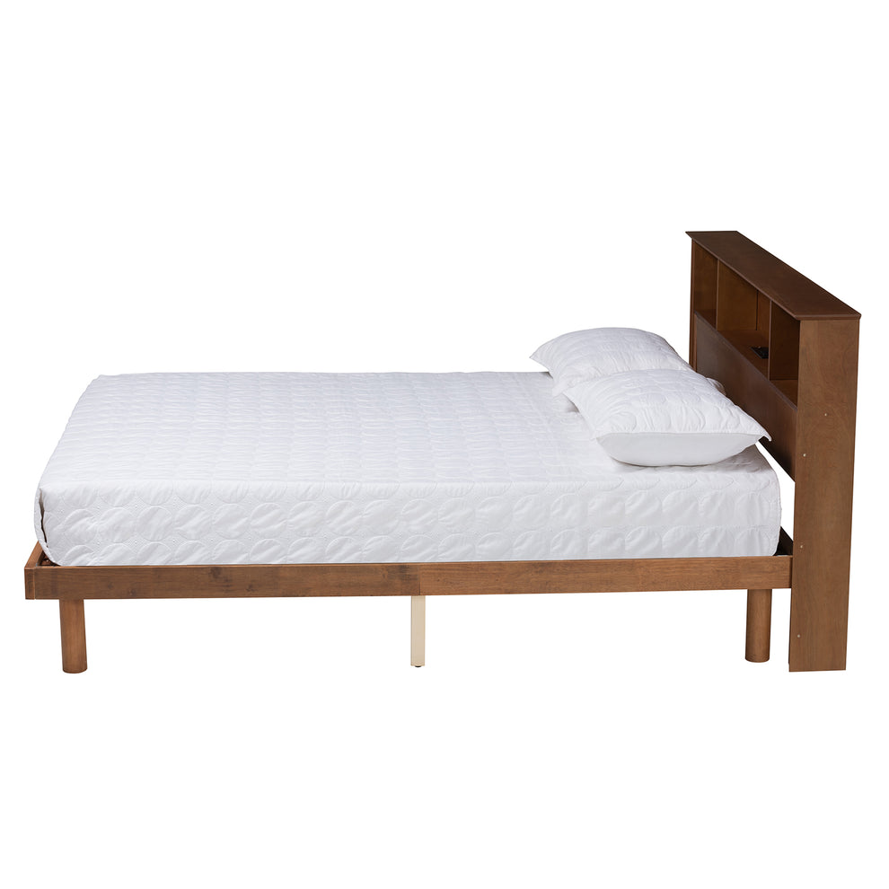 Baxton Studio Lochlan Mid-Century Modern Transitional Walnut Brown Finished Wood Full Size Platform Bed with Charging Station | Beds | Modishstore - 3