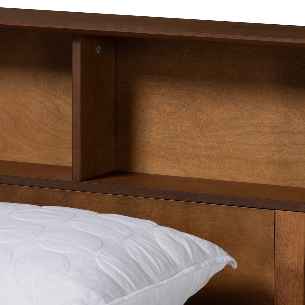 Baxton Studio Lochlan Mid-Century Modern Transitional Walnut Brown Finished Wood Full Size Platform Bed with Charging Station | Beds | Modishstore - 5