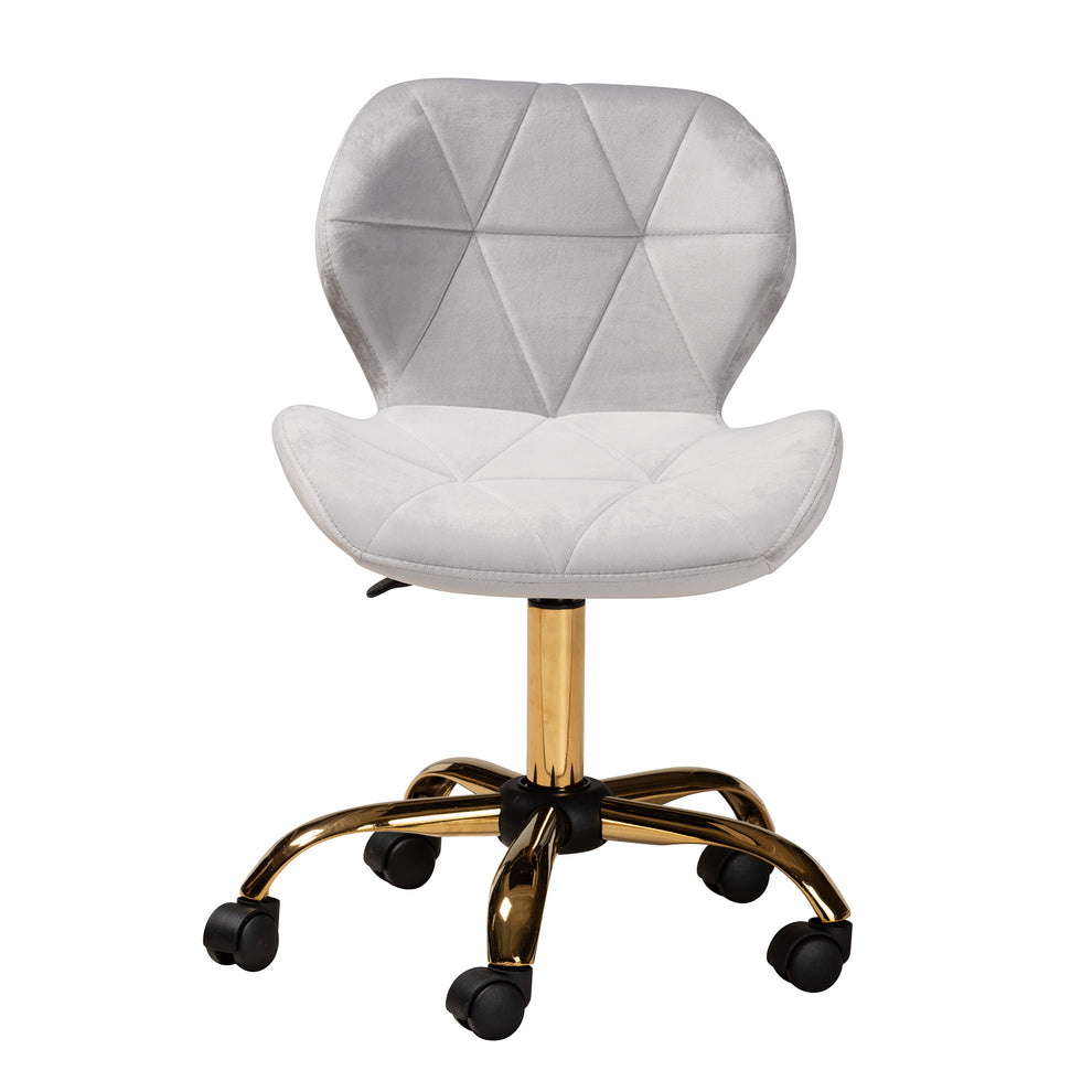 Baxton Studio Savara Contemporary Glam and Luxe Grey Velvet Fabric and Gold Metal Swivel Office Chair | Office Chairs | Modishstore - 3