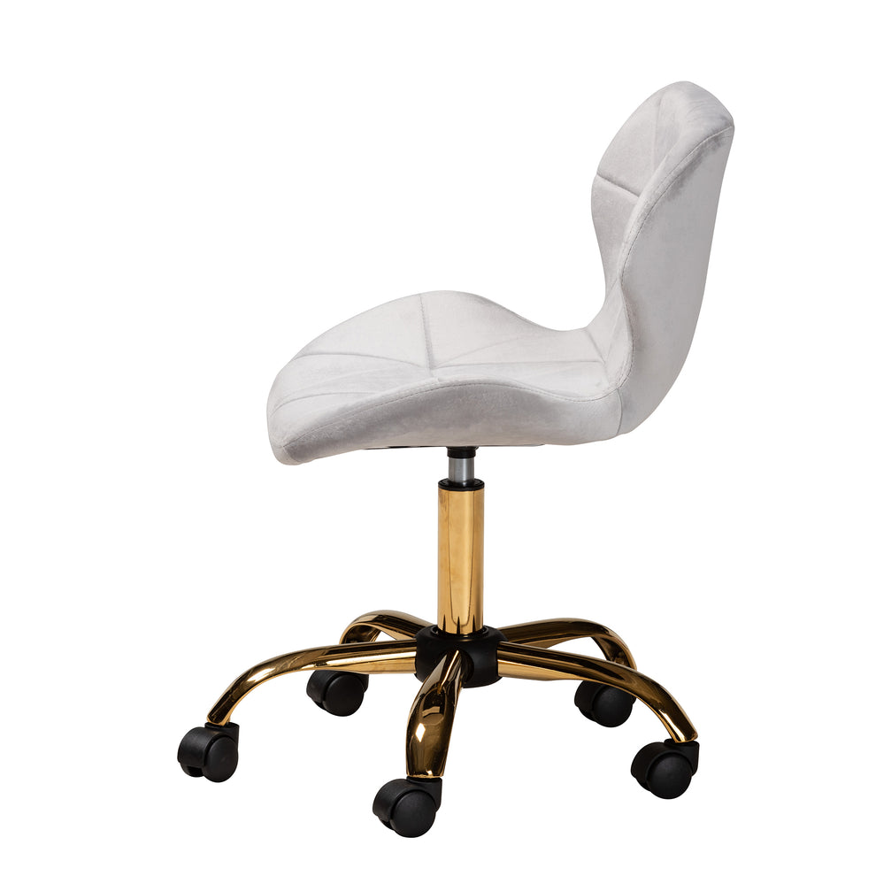 Baxton Studio Savara Contemporary Glam and Luxe Grey Velvet Fabric and Gold Metal Swivel Office Chair | Office Chairs | Modishstore - 4