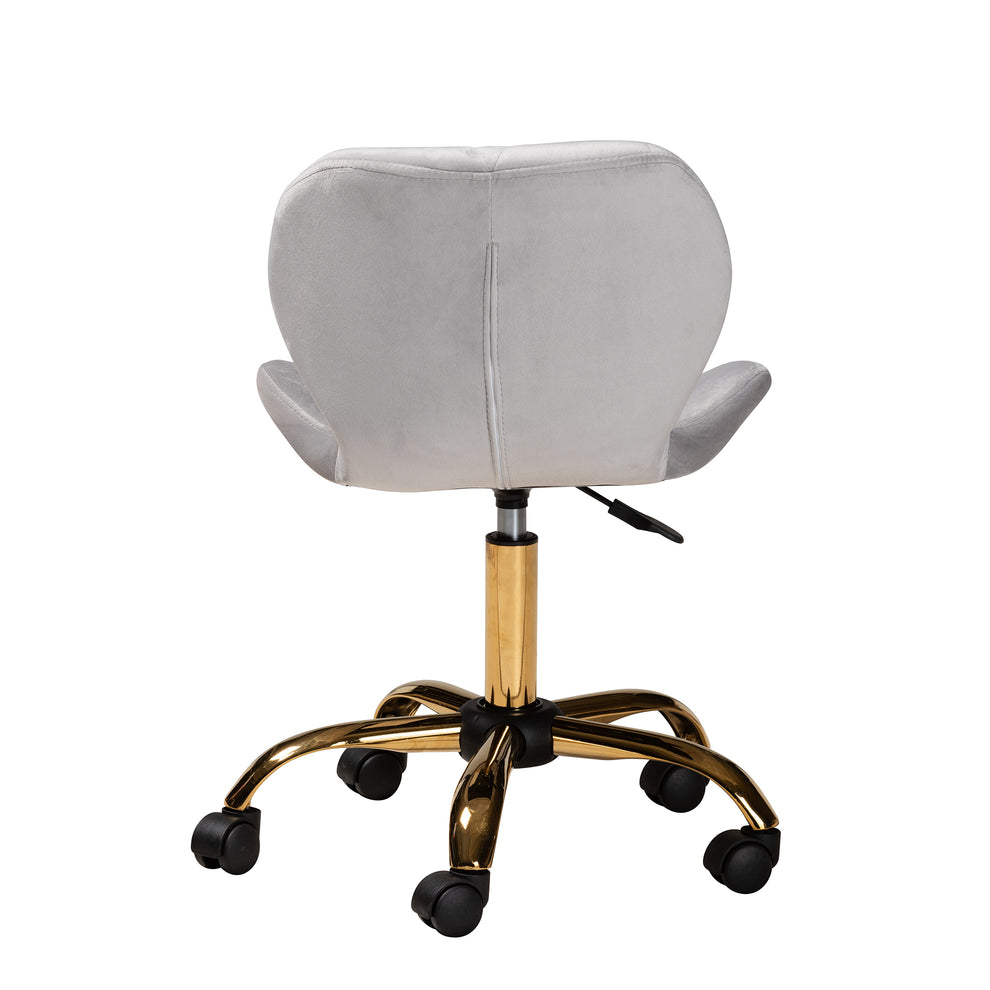 Baxton Studio Savara Contemporary Glam and Luxe Grey Velvet Fabric and Gold Metal Swivel Office Chair | Office Chairs | Modishstore - 5