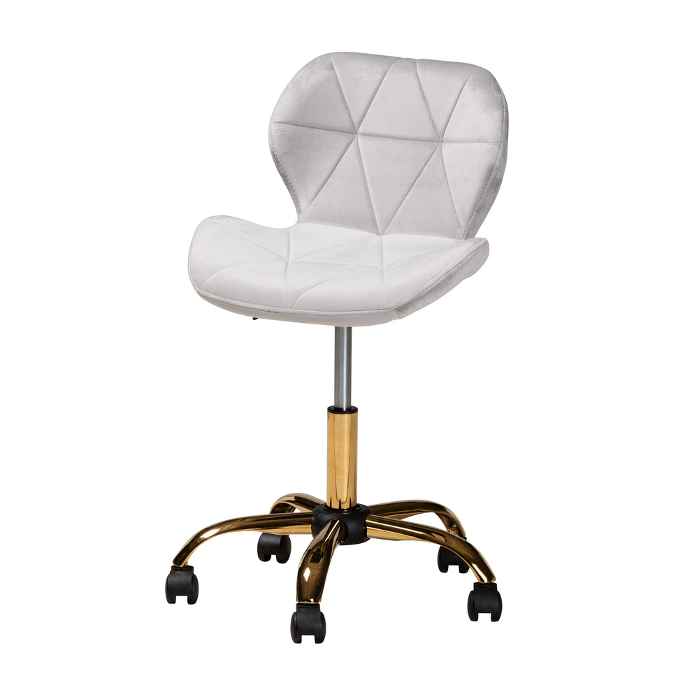 Baxton Studio Savara Contemporary Glam and Luxe Grey Velvet Fabric and Gold Metal Swivel Office Chair | Office Chairs | Modishstore - 6