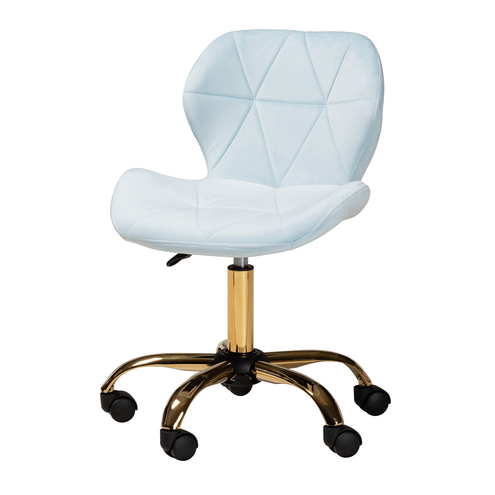 Baxton Studio Savara Contemporary Glam and Luxe Grey Velvet Fabric and Gold Metal Swivel Office Chair | Office Chairs | Modishstore - 12