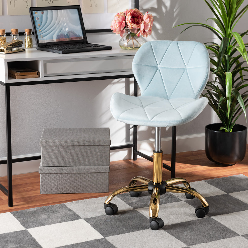 Baxton Studio Savara Contemporary Glam and Luxe Grey Velvet Fabric and Gold Metal Swivel Office Chair | Office Chairs | Modishstore - 11