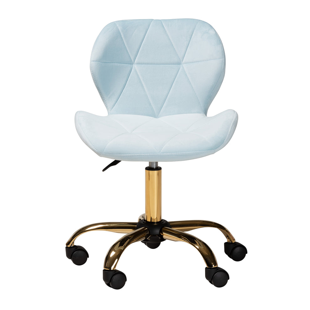 Baxton Studio Savara Contemporary Glam and Luxe Grey Velvet Fabric and Gold Metal Swivel Office Chair | Office Chairs | Modishstore - 13