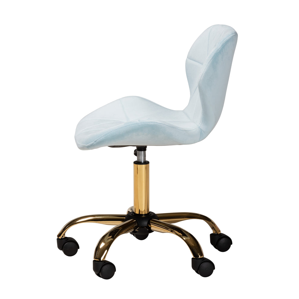 Baxton Studio Savara Contemporary Glam and Luxe Grey Velvet Fabric and Gold Metal Swivel Office Chair | Office Chairs | Modishstore - 14