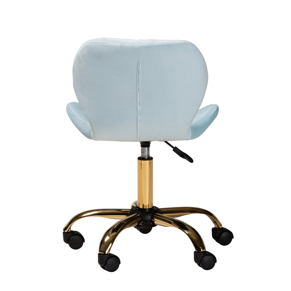 Baxton Studio Savara Contemporary Glam and Luxe Grey Velvet Fabric and Gold Metal Swivel Office Chair | Office Chairs | Modishstore - 15