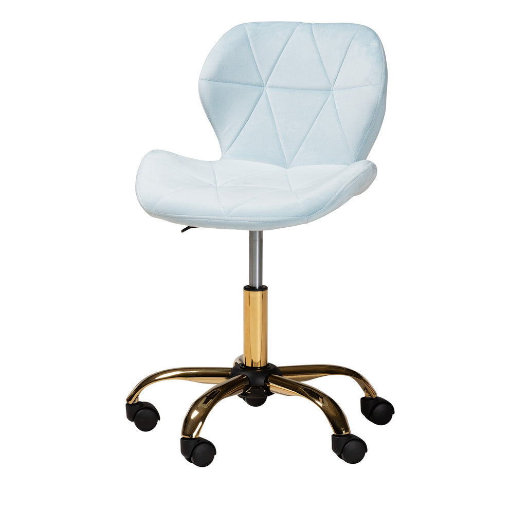 Baxton Studio Savara Contemporary Glam and Luxe Grey Velvet Fabric and Gold Metal Swivel Office Chair | Office Chairs | Modishstore - 16