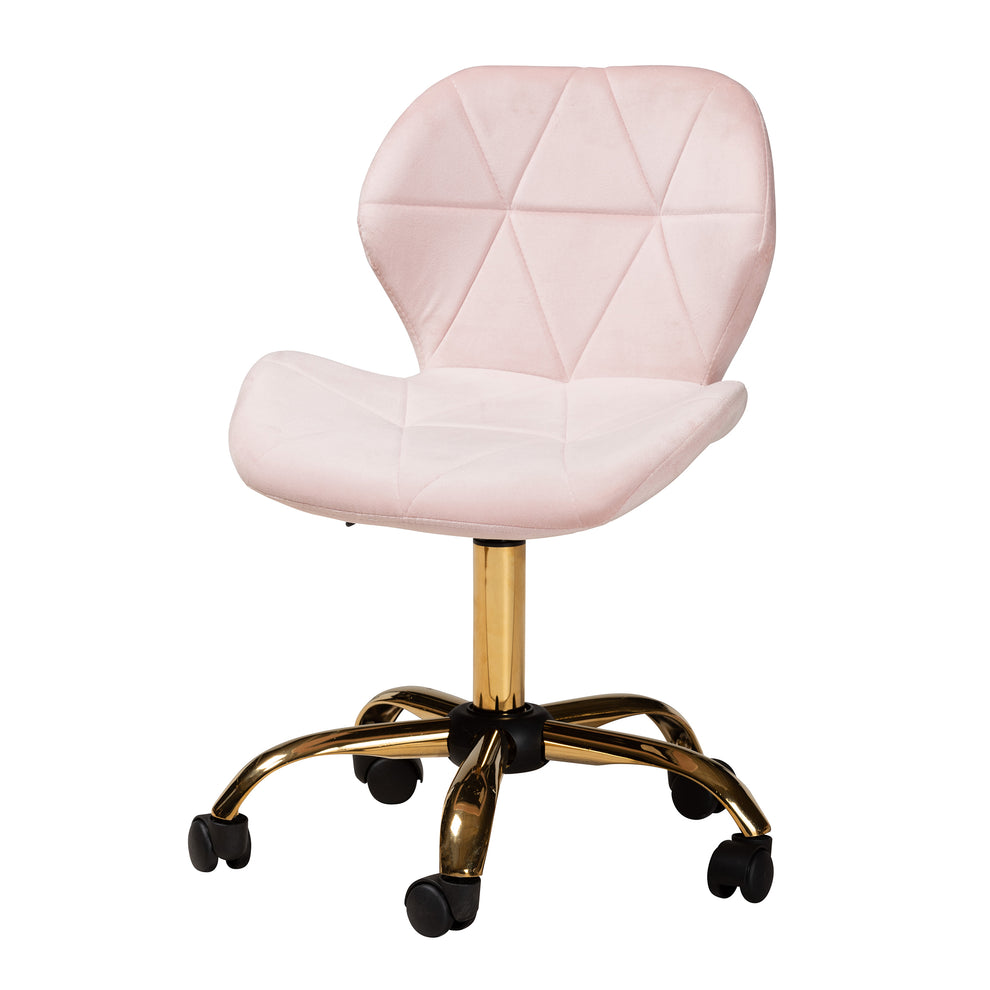 Baxton Studio Savara Contemporary Glam and Luxe Grey Velvet Fabric and Gold Metal Swivel Office Chair | Office Chairs | Modishstore - 22