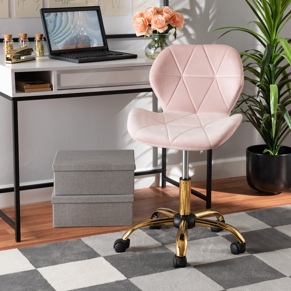 Baxton Studio Savara Contemporary Glam and Luxe Grey Velvet Fabric and Gold Metal Swivel Office Chair | Office Chairs | Modishstore - 21