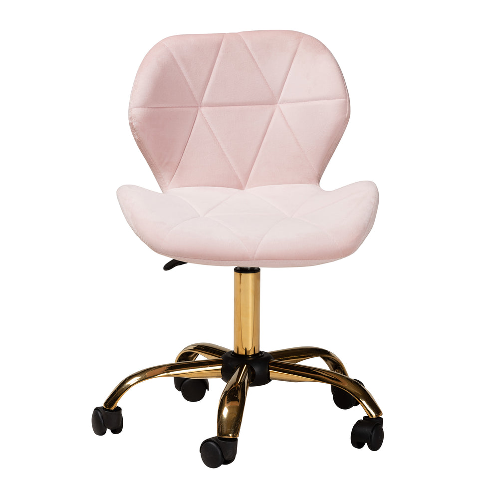 Baxton Studio Savara Contemporary Glam and Luxe Grey Velvet Fabric and Gold Metal Swivel Office Chair | Office Chairs | Modishstore - 23
