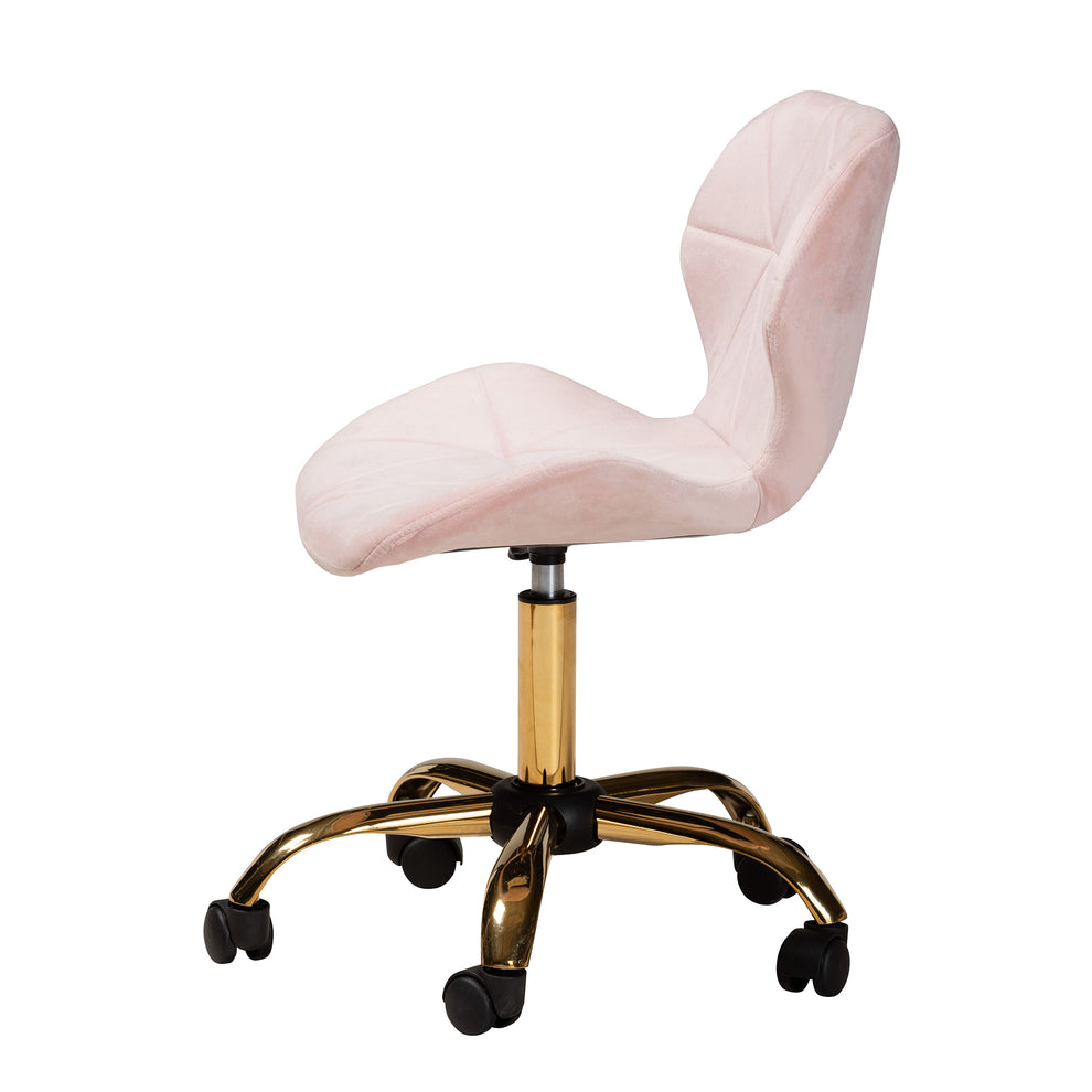Baxton Studio Savara Contemporary Glam and Luxe Grey Velvet Fabric and Gold Metal Swivel Office Chair | Office Chairs | Modishstore - 24