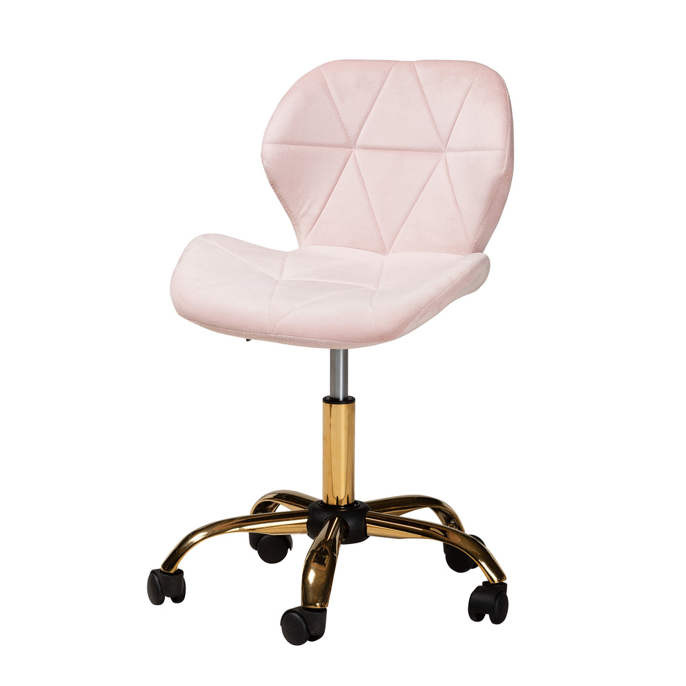 Baxton Studio Savara Contemporary Glam and Luxe Grey Velvet Fabric and Gold Metal Swivel Office Chair | Office Chairs | Modishstore - 26
