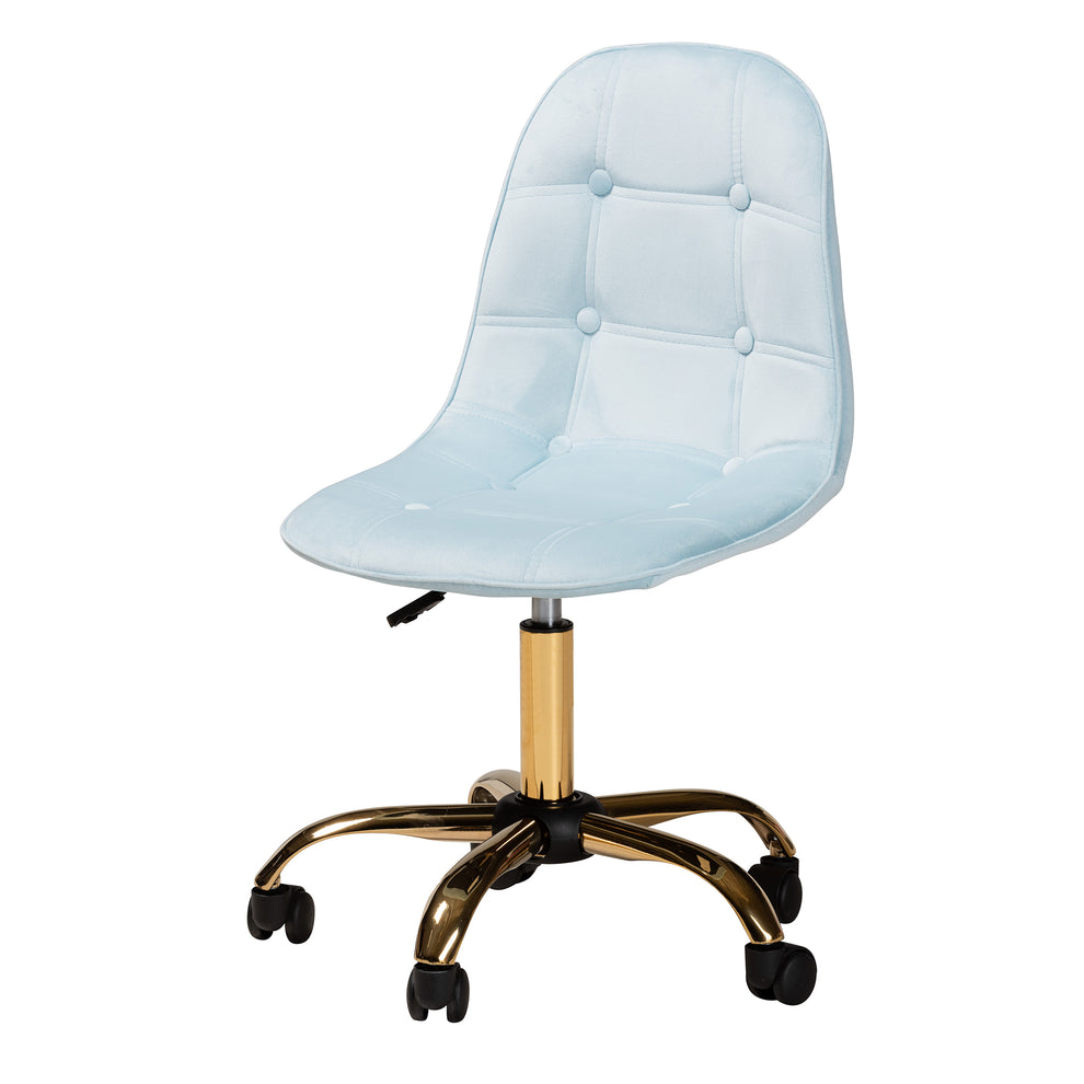 Baxton Studio Kabira Contemporary Glam and Luxe Aqua Velvet Fabric and Gold Metal Swivel Office chair | Office Chairs | Modishstore - 2