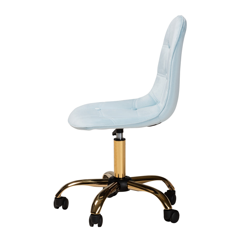 Baxton Studio Kabira Contemporary Glam and Luxe Aqua Velvet Fabric and Gold Metal Swivel Office chair | Office Chairs | Modishstore - 4