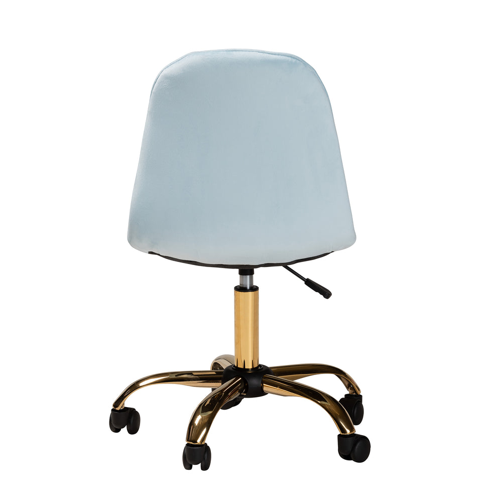 Baxton Studio Kabira Contemporary Glam and Luxe Aqua Velvet Fabric and Gold Metal Swivel Office chair | Office Chairs | Modishstore - 5