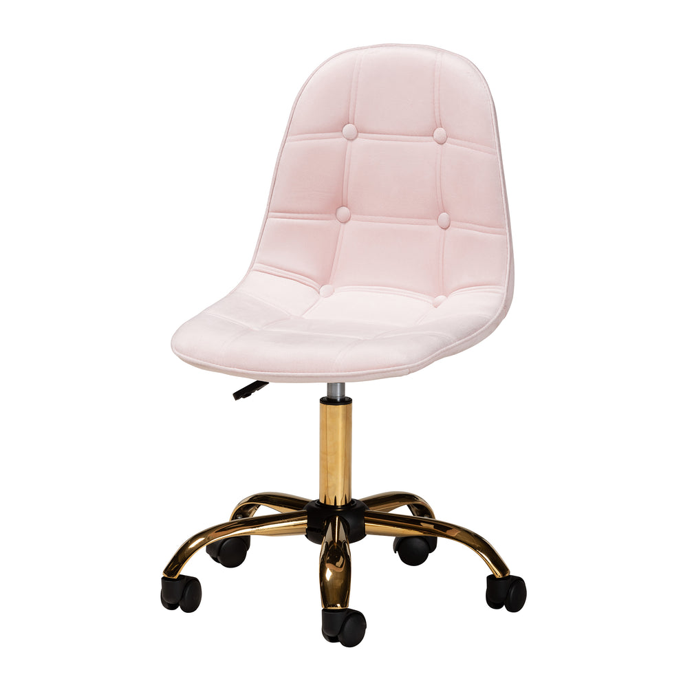 Baxton Studio Kabira Contemporary Glam and Luxe Aqua Velvet Fabric and Gold Metal Swivel Office chair | Office Chairs | Modishstore - 12