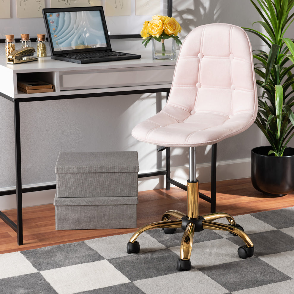 Baxton Studio Kabira Contemporary Glam and Luxe Aqua Velvet Fabric and Gold Metal Swivel Office chair | Office Chairs | Modishstore - 11