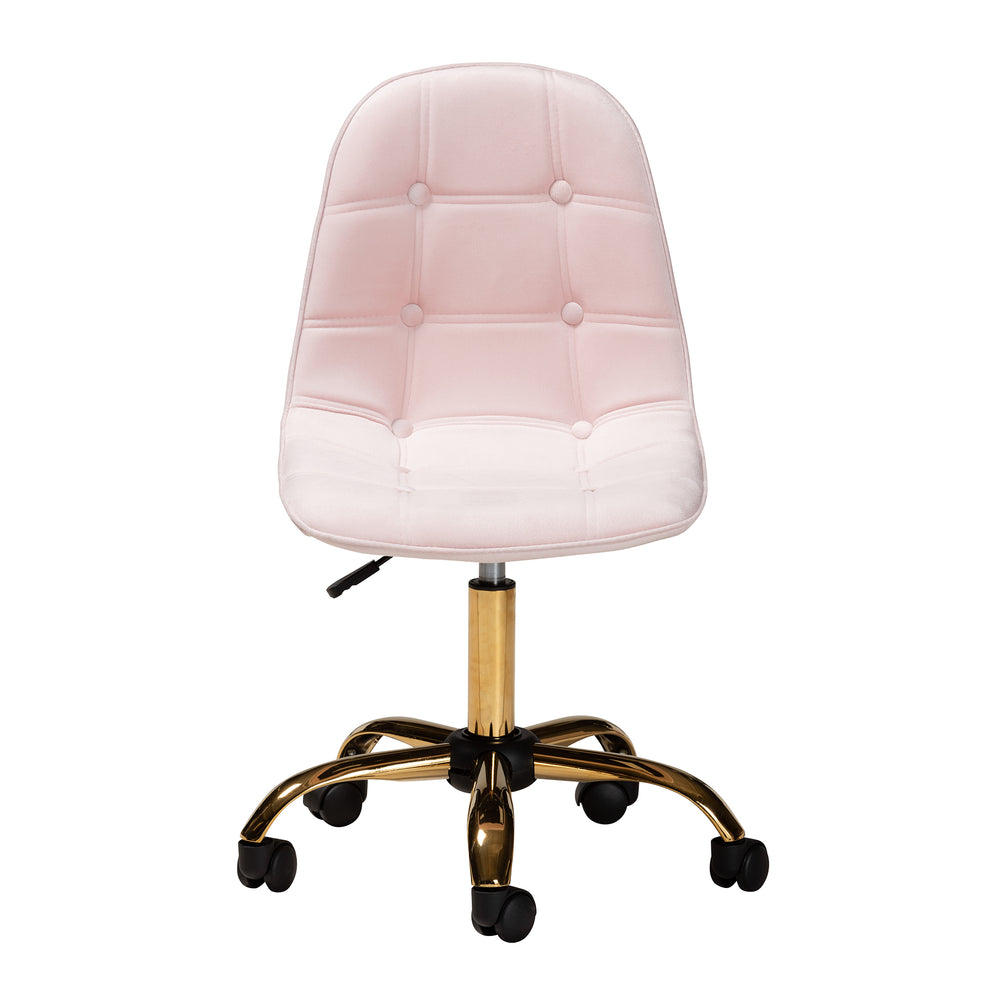 Baxton Studio Kabira Contemporary Glam and Luxe Aqua Velvet Fabric and Gold Metal Swivel Office chair | Office Chairs | Modishstore - 13