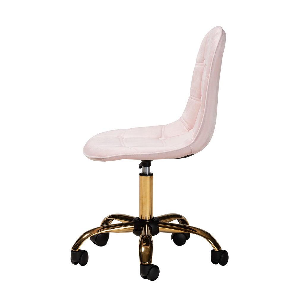 Baxton Studio Kabira Contemporary Glam and Luxe Aqua Velvet Fabric and Gold Metal Swivel Office chair | Office Chairs | Modishstore - 14