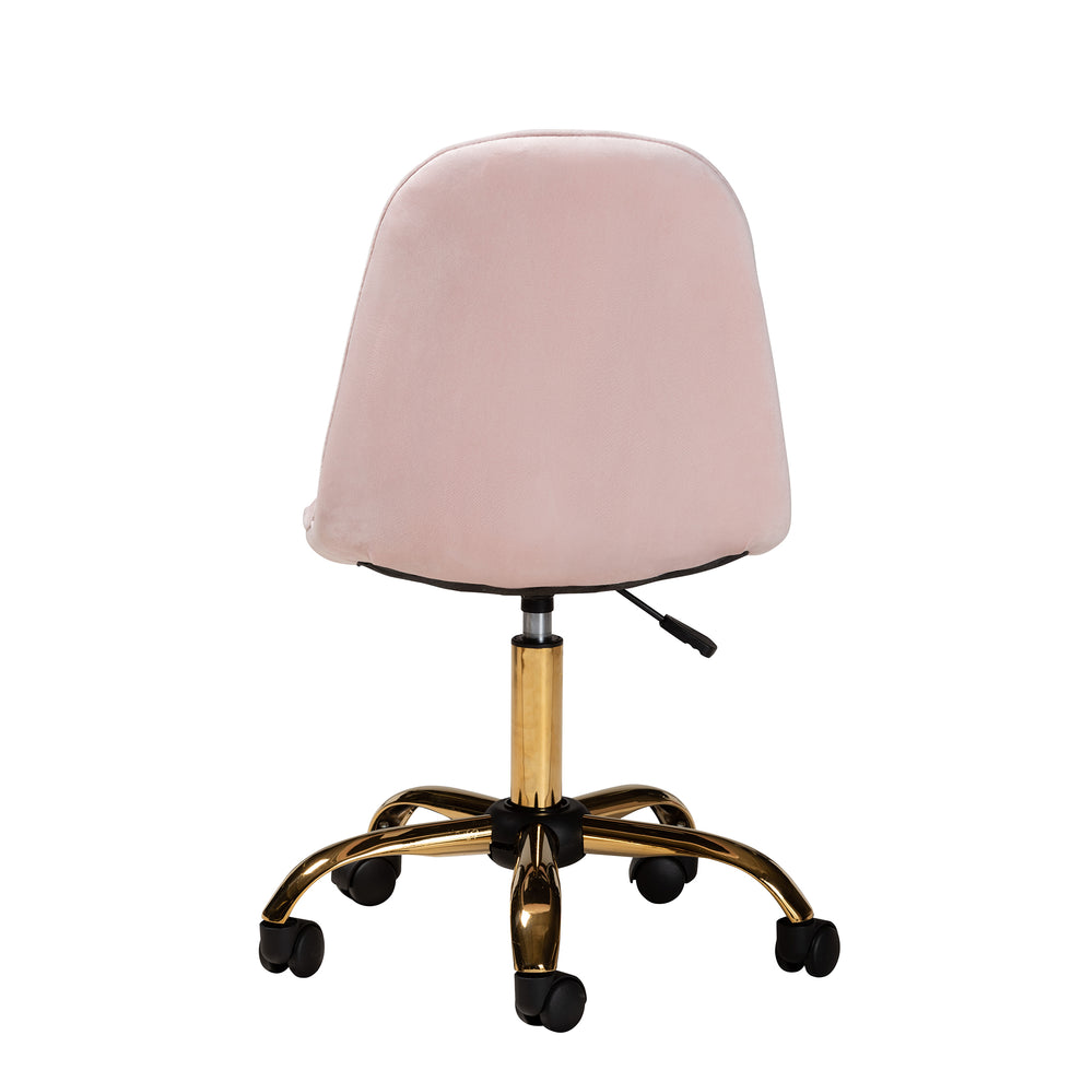 Baxton Studio Kabira Contemporary Glam and Luxe Aqua Velvet Fabric and Gold Metal Swivel Office chair | Office Chairs | Modishstore - 15