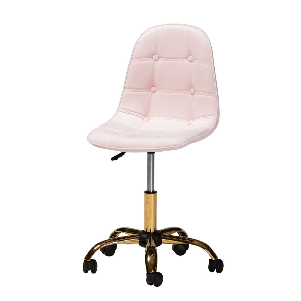 Baxton Studio Kabira Contemporary Glam and Luxe Aqua Velvet Fabric and Gold Metal Swivel Office chair | Office Chairs | Modishstore - 16