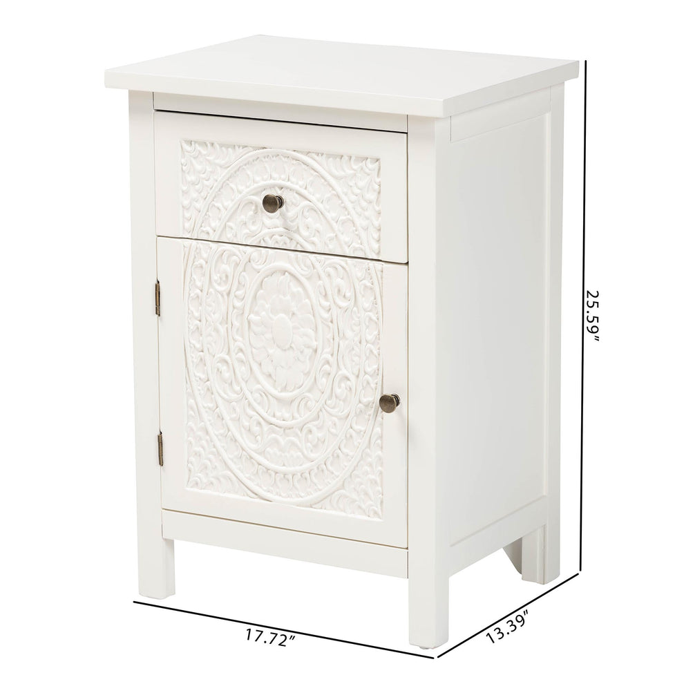 Baxton Studio Lambert Classic and Traditional White Finished Wood 1-Drawer End Table | Cabinets | Modishstore - 4