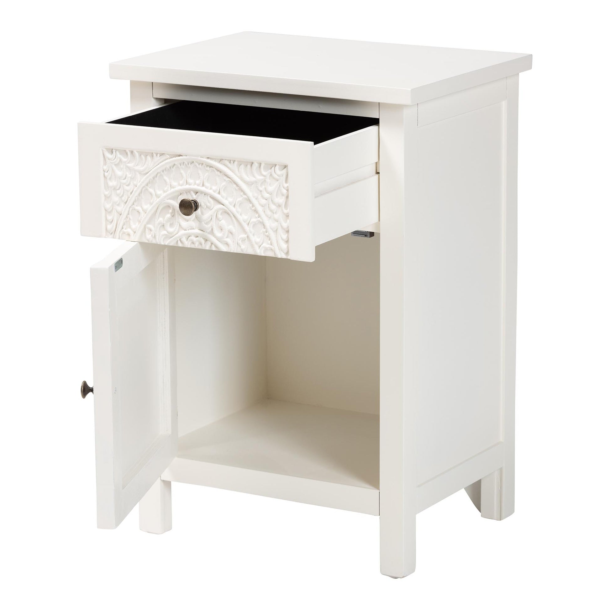 Baxton Studio Lambert Classic and Traditional White Finished Wood 1-Drawer End Table | Cabinets | Modishstore - 6