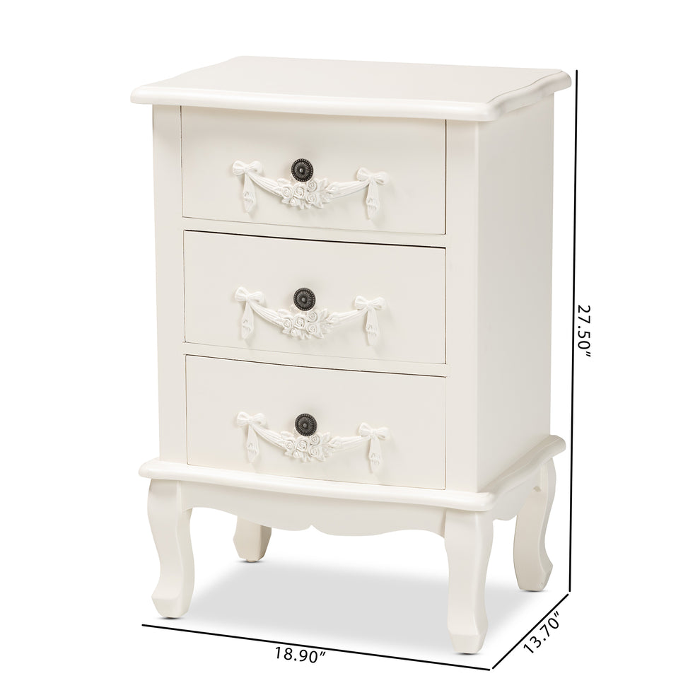 Baxton Studio Callen Classic and Traditional White Finished Wood 3-Drawer End Table | Cabinets | Modishstore - 3