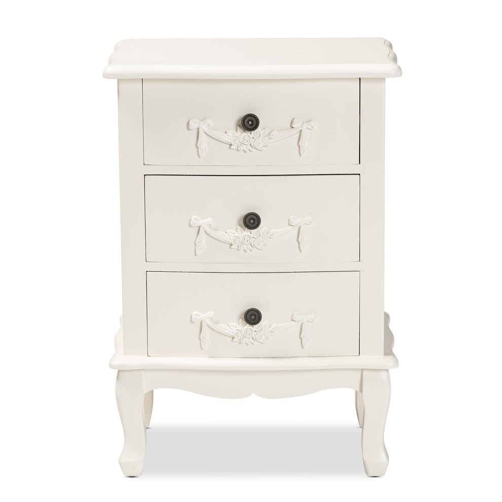 Baxton Studio Callen Classic and Traditional White Finished Wood 3-Drawer End Table | Cabinets | Modishstore - 6