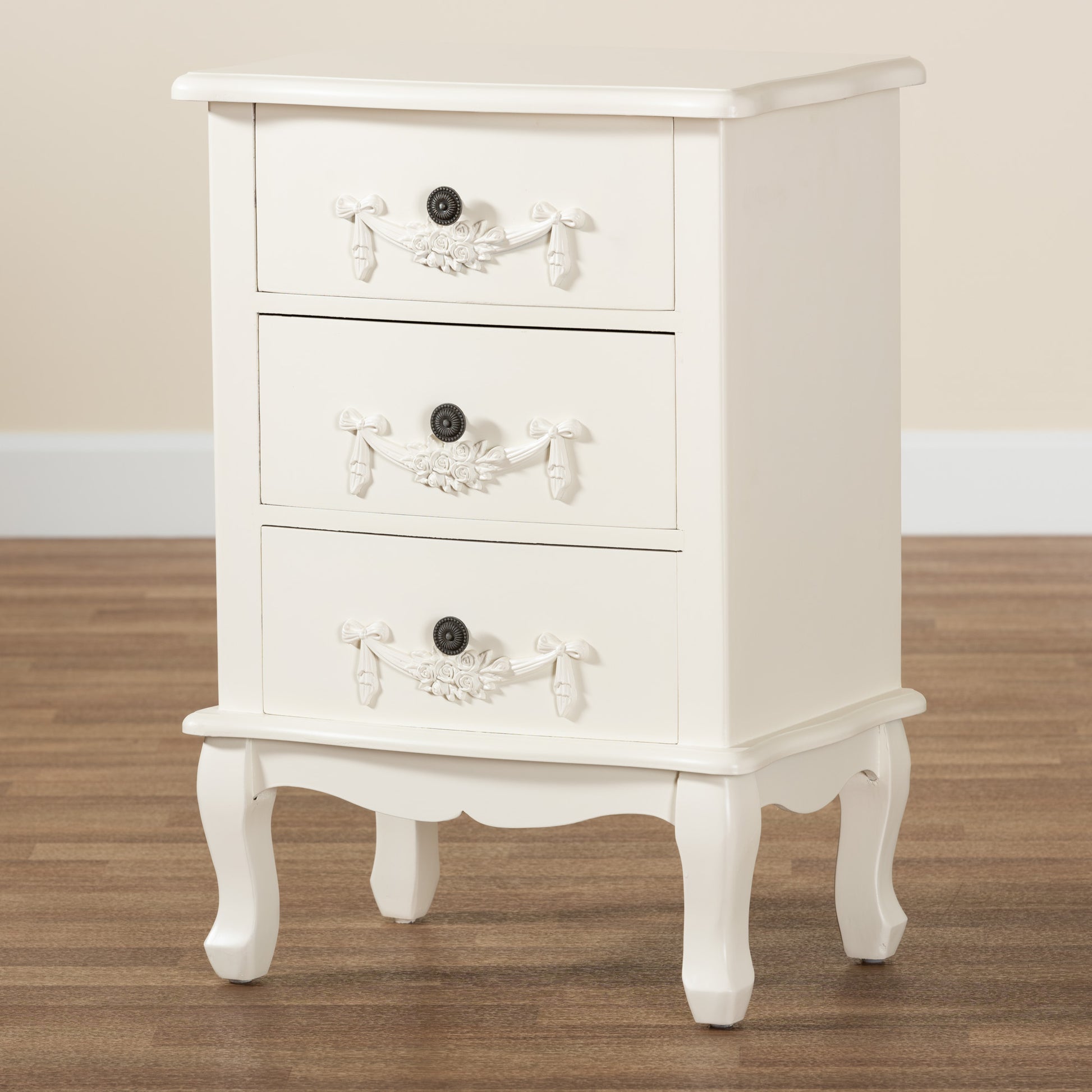 Baxton Studio Callen Classic and Traditional White Finished Wood 3-Drawer End Table | Cabinets | Modishstore - 2