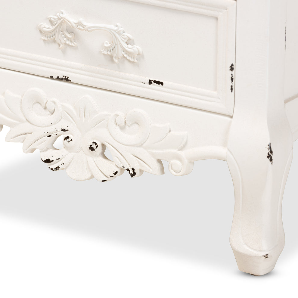 Baxton Studio Levron Classic and Traditional Walnut Brown and Antique White Finished Wood 3-Drawer End Table | Cabinets | Modishstore - 9