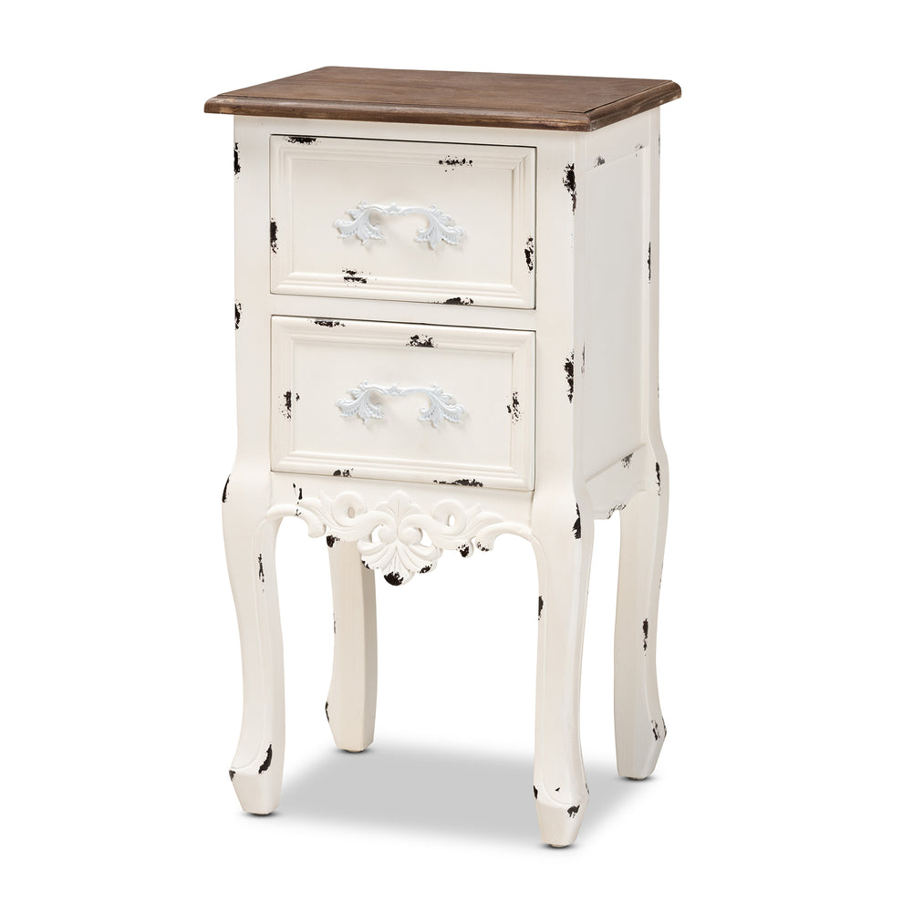 Baxton Studio Levron Classic and Traditional Two-Tone Walnut Brown and Antique White Finished Wood 2-Drawer End Table | Cabinets | Modishstore - 4