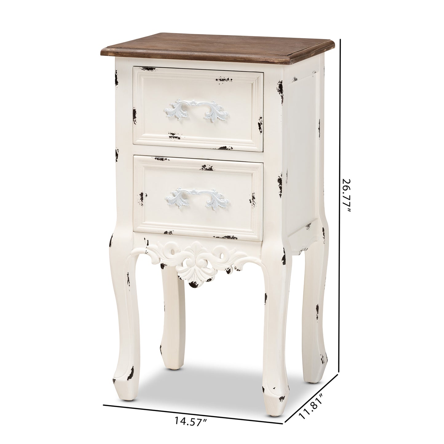 Baxton Studio Levron Classic and Traditional Two-Tone Walnut Brown and Antique White Finished Wood 2-Drawer End Table | Cabinets | Modishstore - 3