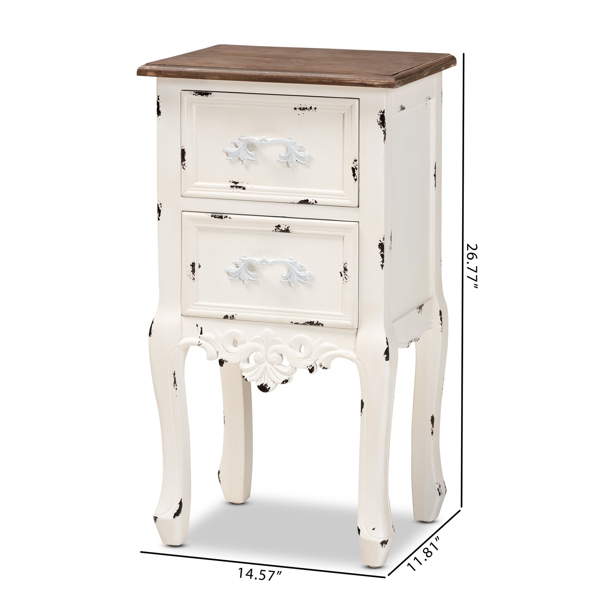 Baxton Studio Levron Classic and Traditional Two-Tone Walnut Brown and Antique White Finished Wood 2-Drawer End Table | Cabinets | Modishstore - 3