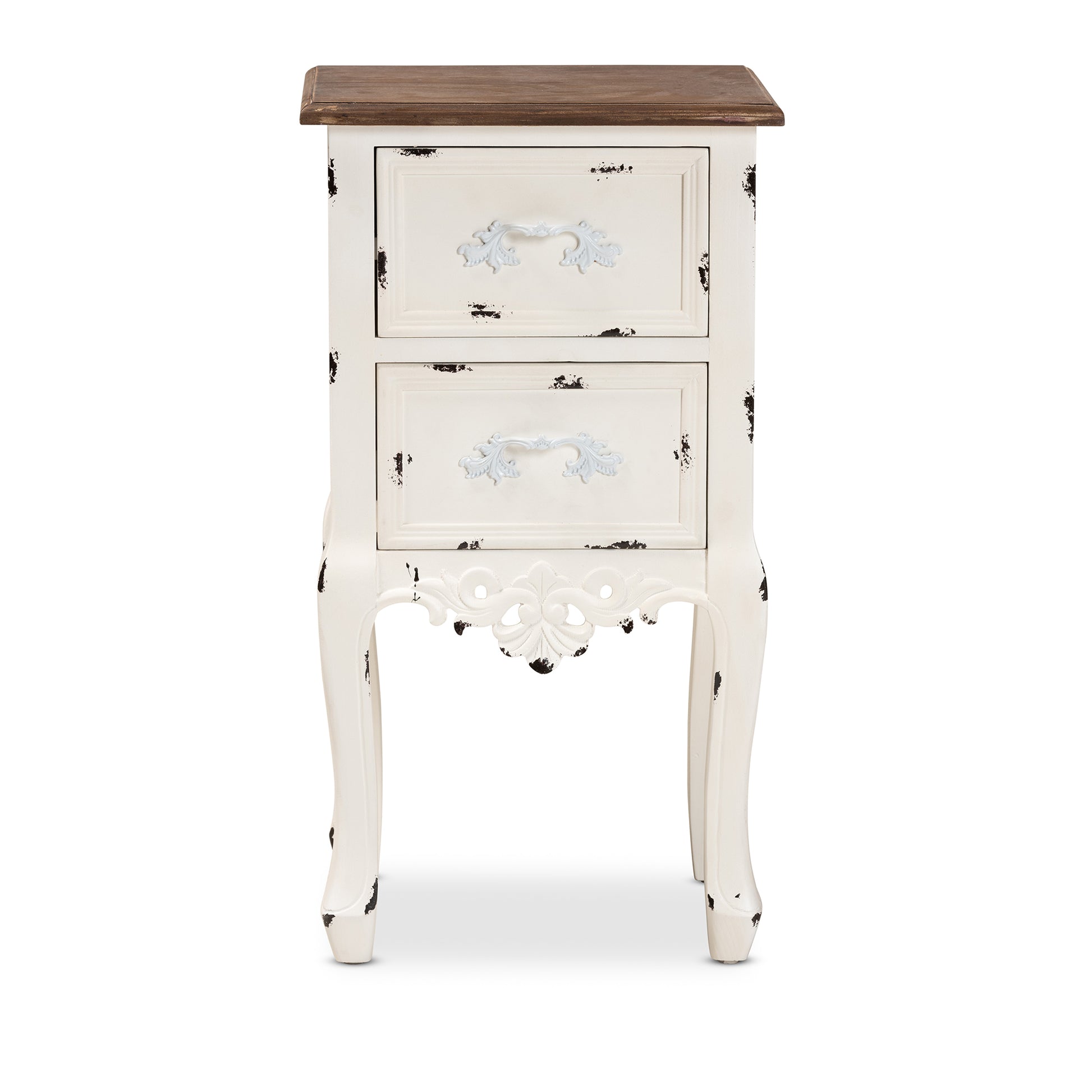 Baxton Studio Levron Classic and Traditional Two-Tone Walnut Brown and Antique White Finished Wood 2-Drawer End Table | Cabinets | Modishstore - 6