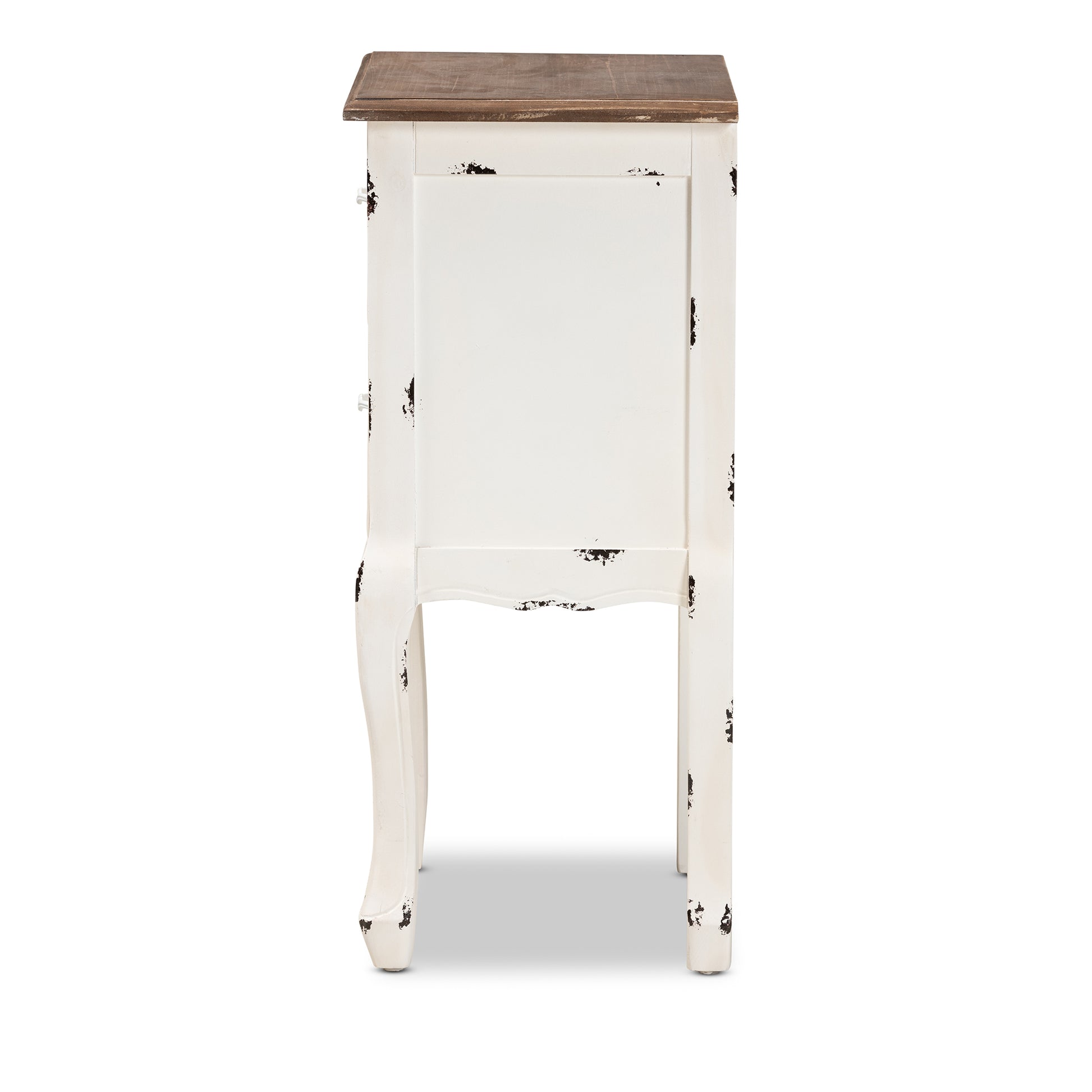 Baxton Studio Levron Classic and Traditional Two-Tone Walnut Brown and Antique White Finished Wood 2-Drawer End Table | Cabinets | Modishstore - 7