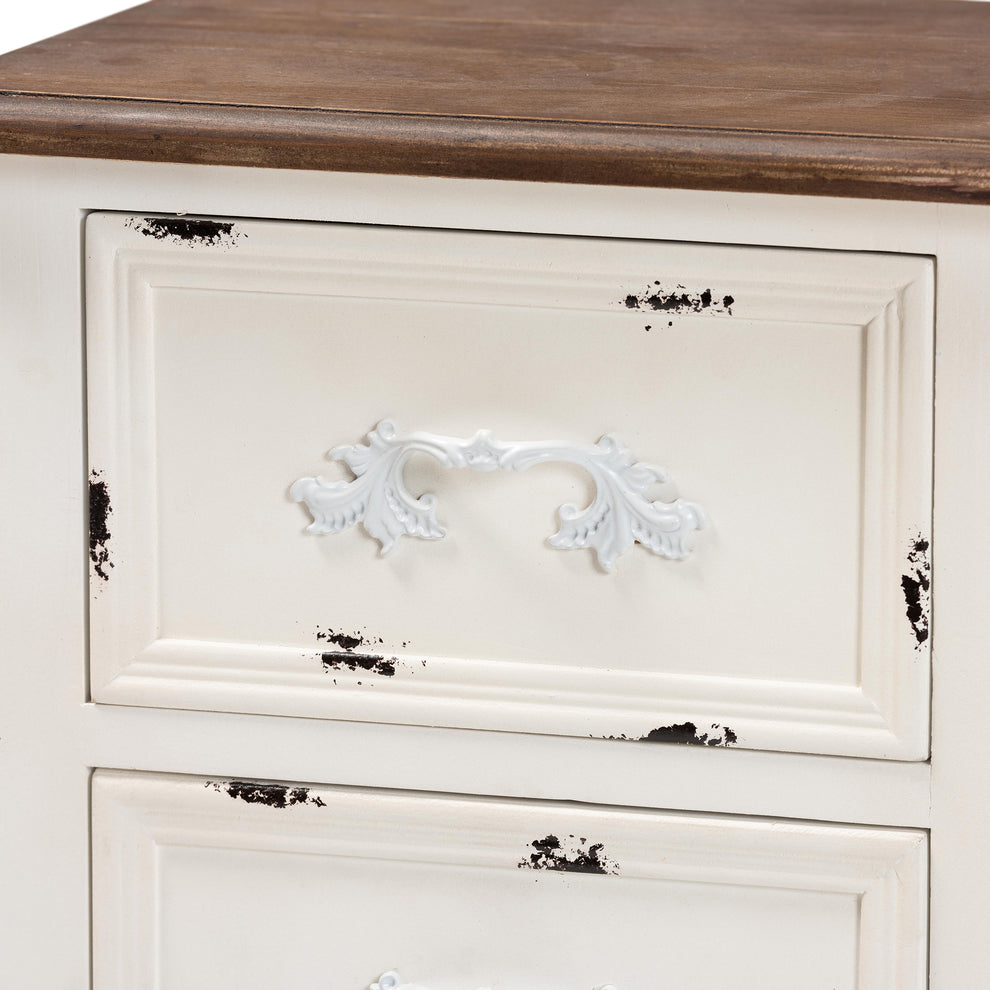 Baxton Studio Levron Classic and Traditional Two-Tone Walnut Brown and Antique White Finished Wood 2-Drawer End Table | Cabinets | Modishstore - 8