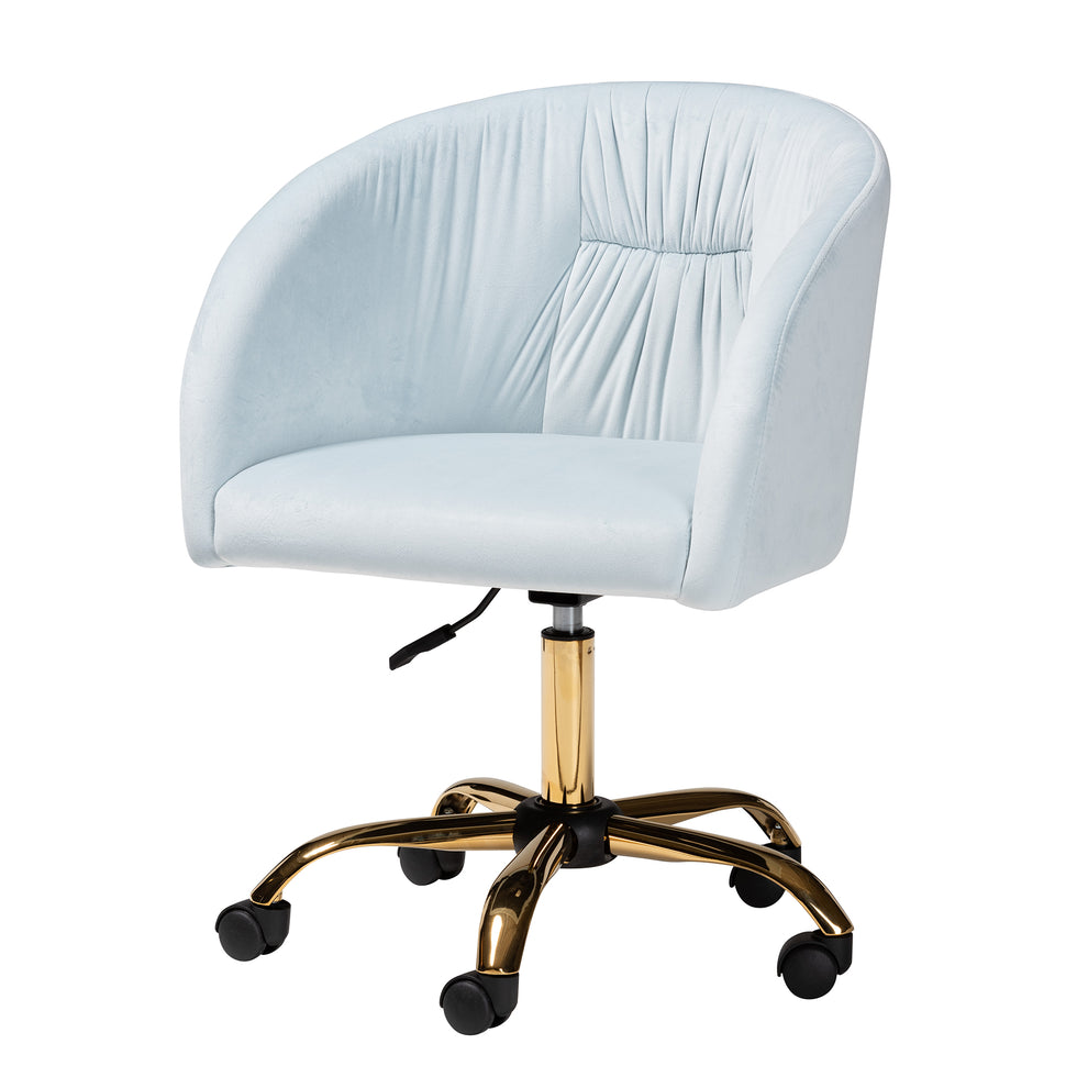 Baxton Studio Ravenna Contemporary Glam and Luxe Aqua Velvet Fabric and Gold Metal Swivel Office Chair | Office Chairs | Modishstore - 2