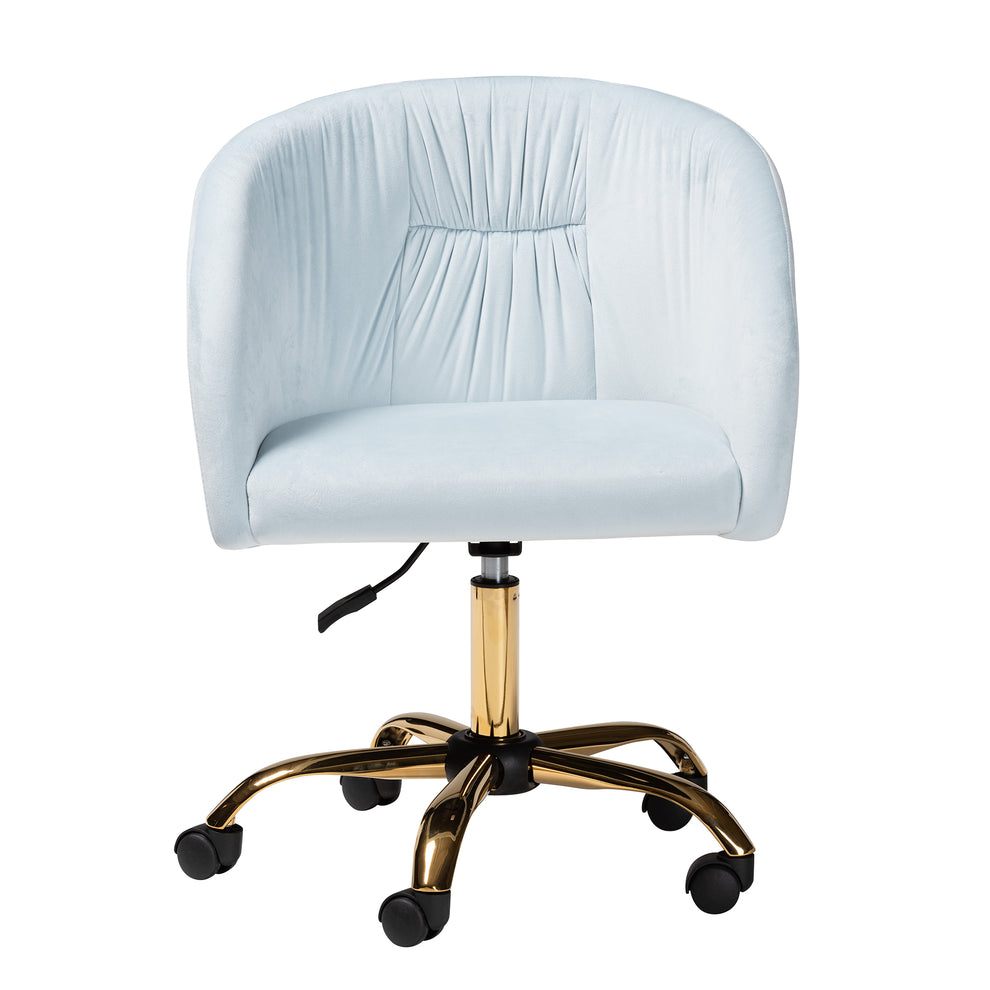Baxton Studio Ravenna Contemporary Glam and Luxe Aqua Velvet Fabric and Gold Metal Swivel Office Chair | Office Chairs | Modishstore - 3
