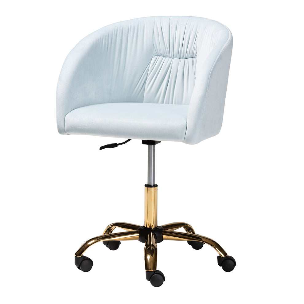 Baxton Studio Ravenna Contemporary Glam and Luxe Aqua Velvet Fabric and Gold Metal Swivel Office Chair | Office Chairs | Modishstore - 6