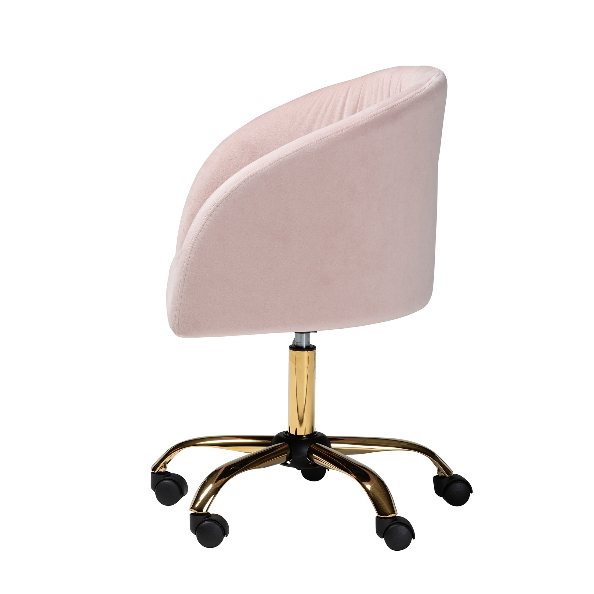 Baxton Studio Ravenna Contemporary Glam and Luxe Blush Pink Velvet Fabric and Gold Metal Swivel Office Chair | Office Chairs | Modishstore - 4