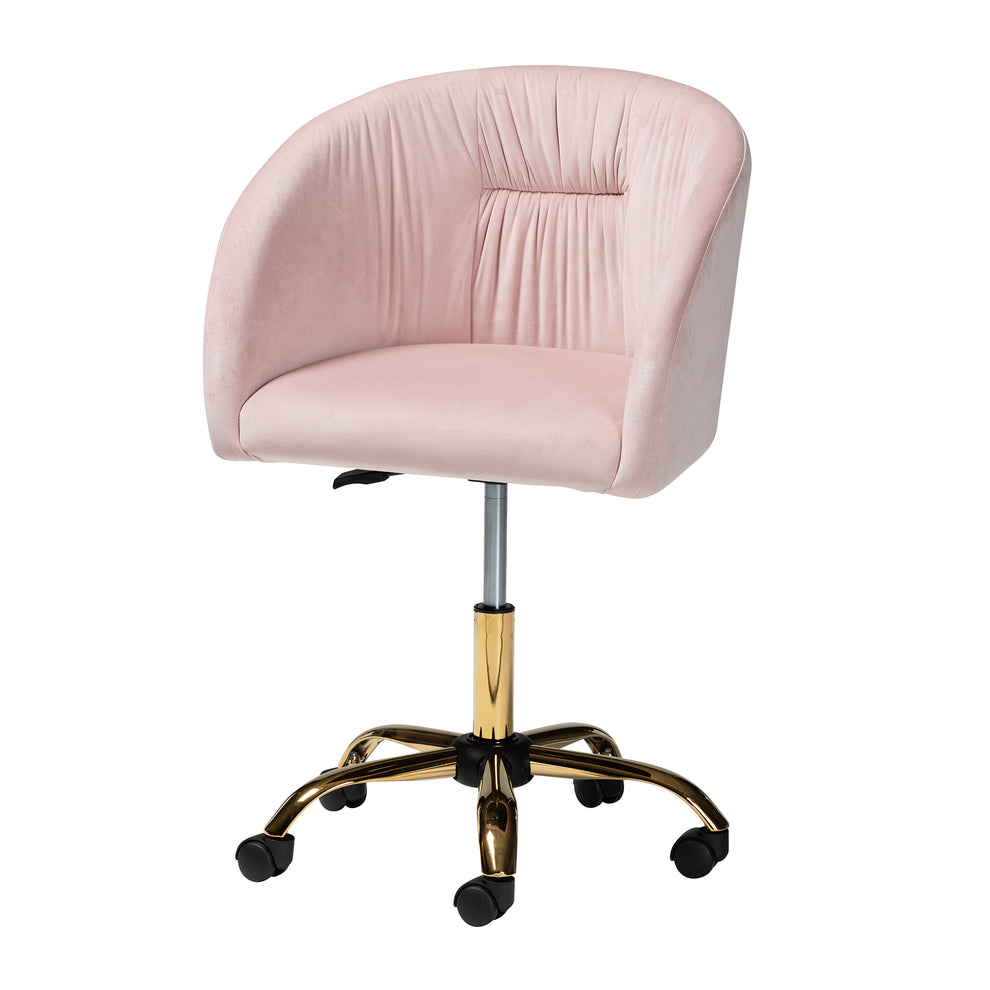 Baxton Studio Ravenna Contemporary Glam and Luxe Blush Pink Velvet Fabric and Gold Metal Swivel Office Chair | Office Chairs | Modishstore - 6
